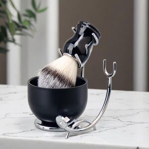 Premium Black Shaving Brush and Bowl Set for Men Grooming